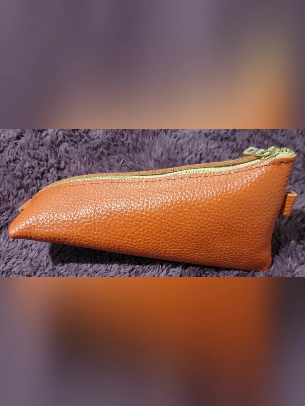 Portland Leather Orange Pebbled Leather Zip Cosmetic Case